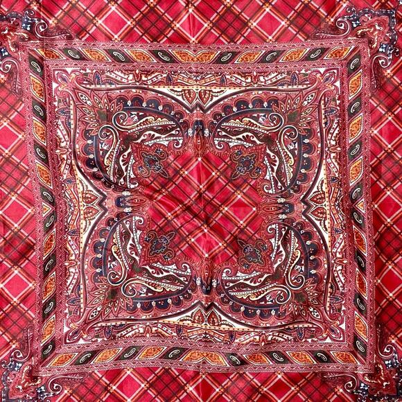 Vintage Scarf Burgundy Navy Paisley Pattern Square - Picture 3 of 8